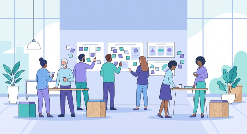 Team bespricht Ergebnisse aus digitalem Feedback